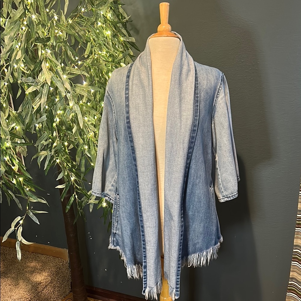 Denim Fringe Open Cardigan